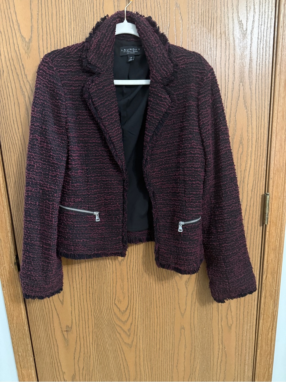 Laundry by Shelli Segal Women's Maroon Tweed Zip Pocket Jacket
